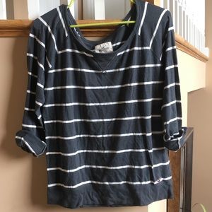 Women’s Hollister Gray and White Stripe Long Sleeve Tee
